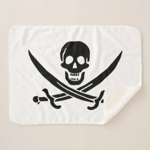 Manta Sherpa Bandera Pirata Calavera Espadas Cruzadas