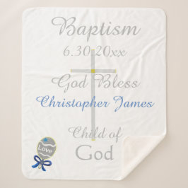 Manta Sherpa Baptismo Cross Boy Blue Star Rattle Medium