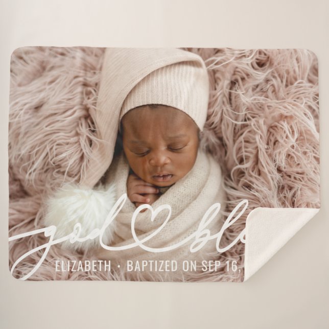Manta Sherpa Baptismo Sencillo Elegante Moderno Corazón Foto Be (Anverso (horizontal))