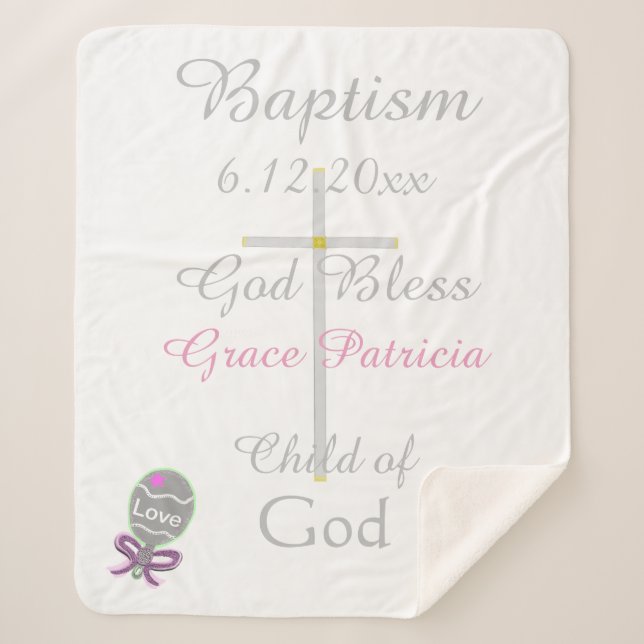 Manta Sherpa Baptismo Transversal Chica Rosado Medio (Anverso)