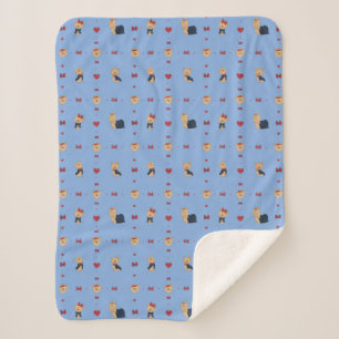 Manta Sherpa Barcos y corazones de Yorkies dulces - Azul -