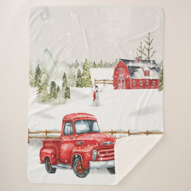 Manta Sherpa Barn Sherpa Blanket Camión Rojo de Invierno (Anverso)