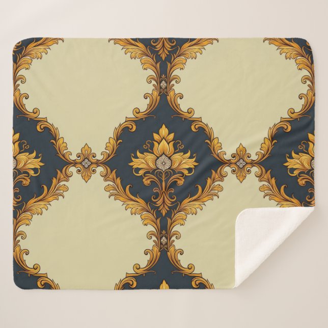 Manta Sherpa "Barockes Ornament-Muster in Gold und Schwarz" (Anverso (horizontal))