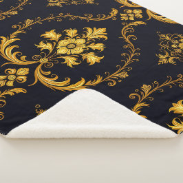 Manta Sherpa "Barockes Ornament-Muster in Gold und Schwarz"