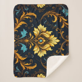 Manta Sherpa "Barockes Ornament-Muster in Gold und Schwarz"