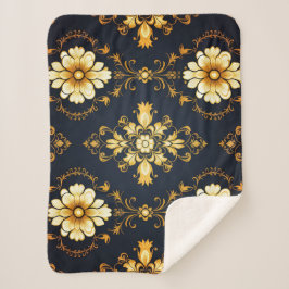 Manta Sherpa "Barockes Ornament-Muster in Gold und Schwarz"