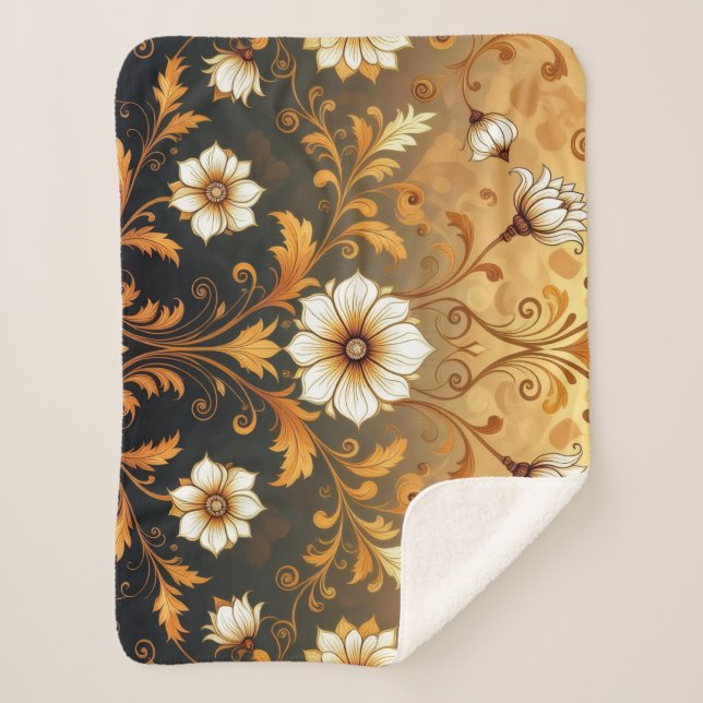 Manta Sherpa "Barockes Ornament-Muster in Gold und Schwarz"7 (Anverso)