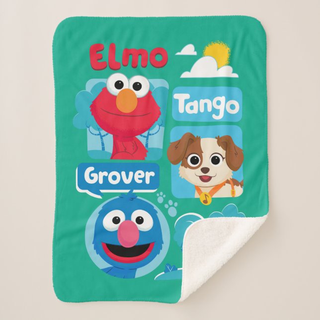 Manta Sherpa Barrio Sésamo | Gráfico Elmo, Tango y Grover Park (Anverso)