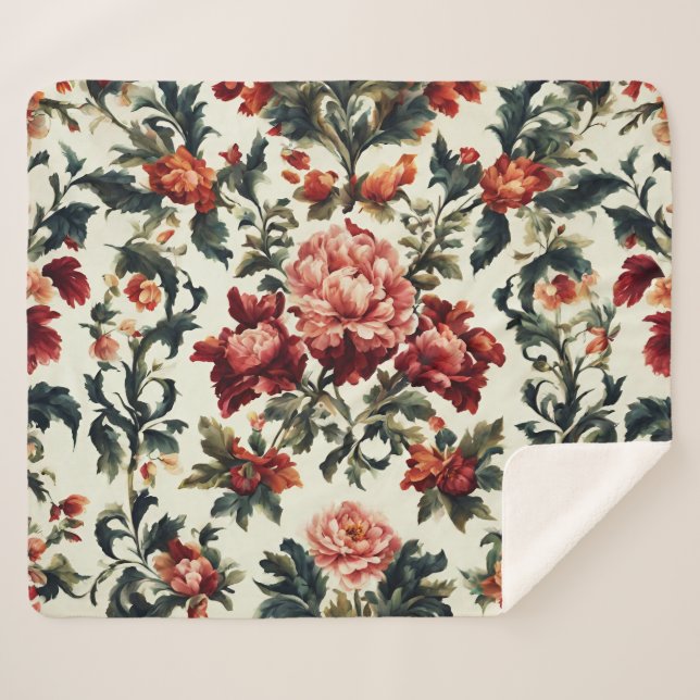 Manta Sherpa Barroco italiano. Flores y hojas de moda (Anverso (horizontal))