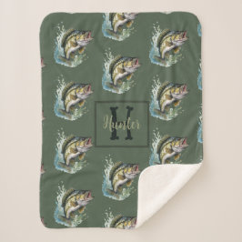 Manta Sherpa Bass Fishing Baby Name Blanket