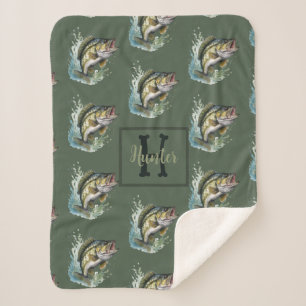 Manta Sherpa Bass Fishing Baby Name Blanket
