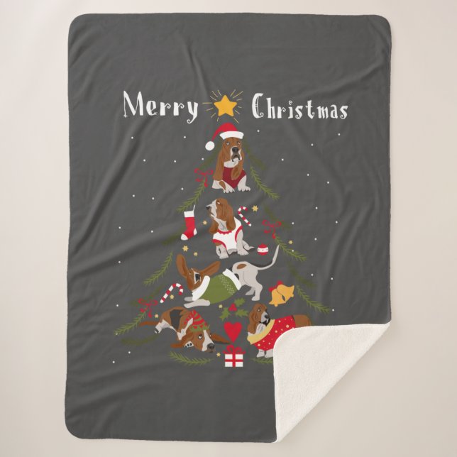 Manta Sherpa Basset Hound Christmas Tree Xmas Dog Lover (Anverso)