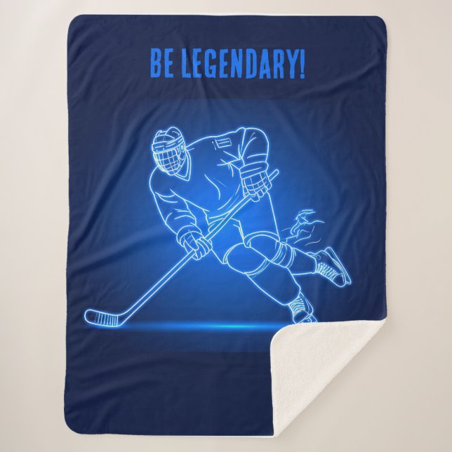 Manta Sherpa "Be Legendary" Hockey Player Sherpa Blanket (Anverso)