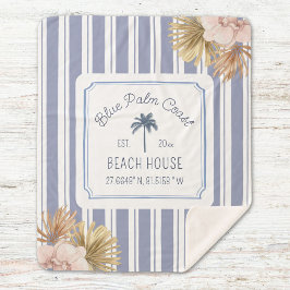 Manta Sherpa Beach House Blue Stripes Coastal Boho Farmhouse