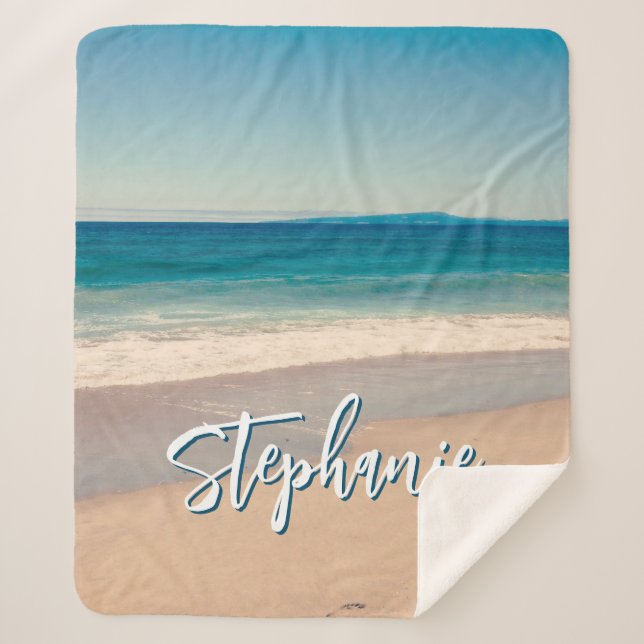 Manta Sherpa Beach Photo Ocean Blue M personalizado (Anverso)
