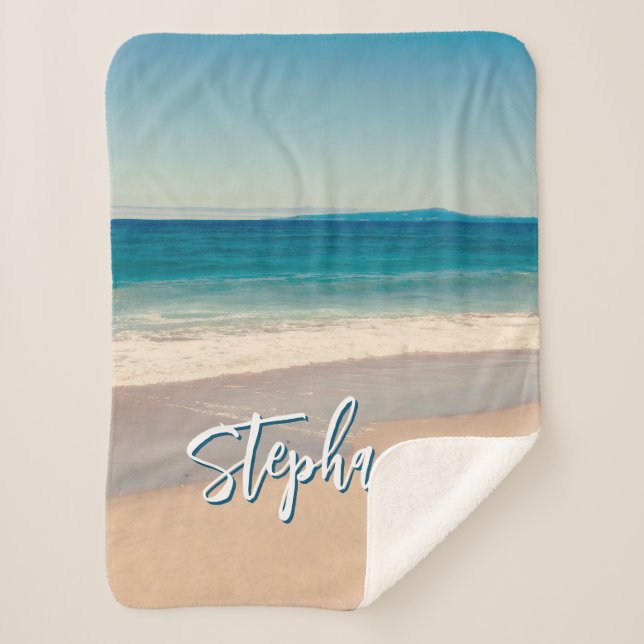 Manta Sherpa Beach Photo Ocean Blue S personalizado (Anverso)