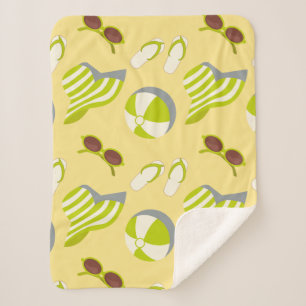 Manta Sherpa Beach vacay pattern with sunglasses and sun hat