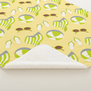 Manta Sherpa Beach vacay pattern with sunglasses and sun hat