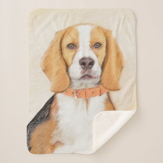 Manta Sherpa Beagle Hound Dog Pintura original de animales (Anverso)