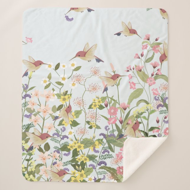 Manta Sherpa Beautiful hummingbird in sweet floral flower garde (Anverso)