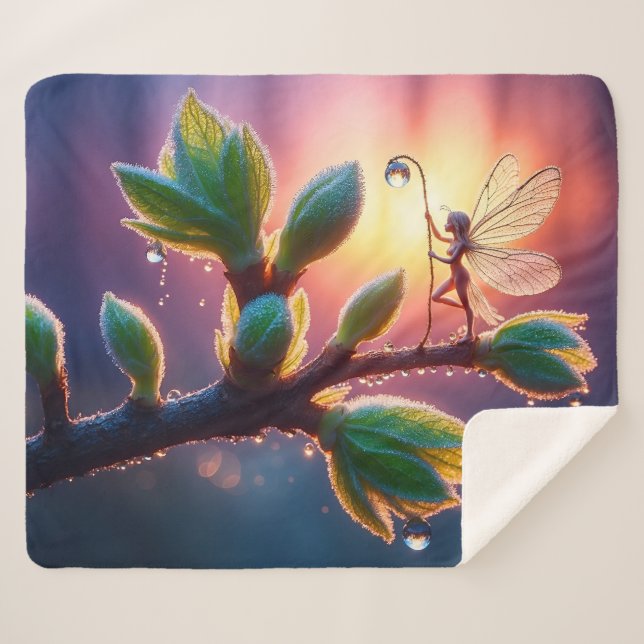 Manta Sherpa Beautiful spring nature with miniature pixie art (Anverso (horizontal))