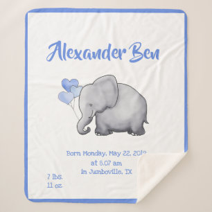 Manta Sherpa Bebé Adorable Blue Birts Stats Nursery Elephant