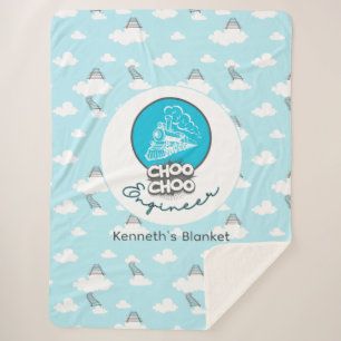 Manta Sherpa Bebé Blue Train Choo Choo Engineer Sherpa Blanket
