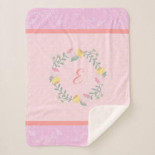 Manta Sherpa Bebé Pastel rosa y lavanda Monograma floral