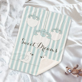 Manta Sherpa Bebé personalizado Banda azul pájaros pequeños