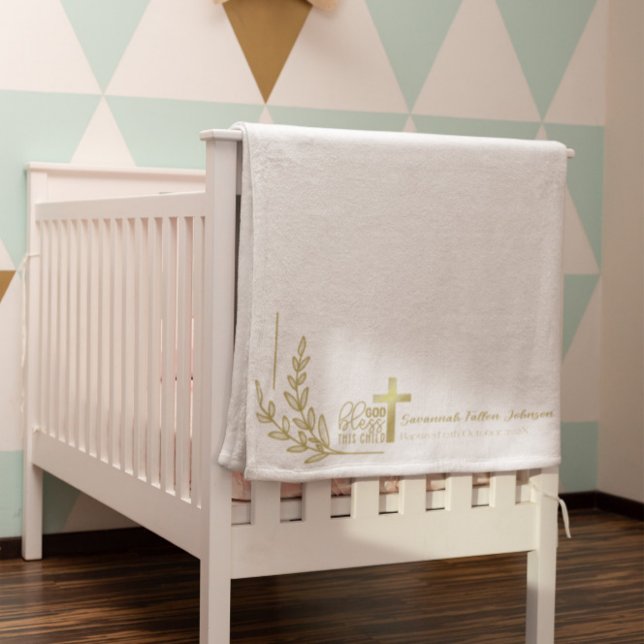 Manta Sherpa Bebé personalizado bautismo cruz de oro floral (Subido por el creador)