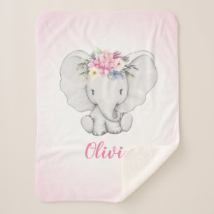 Manta Sherpa Bebé personalizado elefante floral del chica