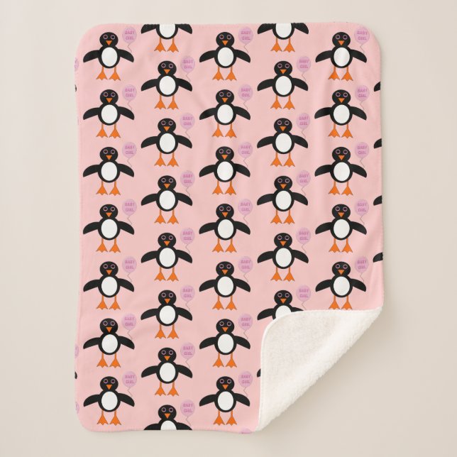 Manta Sherpa Bebé rosado lindo pingüino Sherpa Blanket (Anverso)