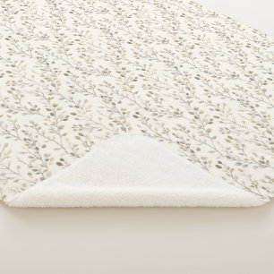 Manta Sherpa Beige Crema Gris Marrón Hojas Botánicas Neutro 