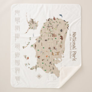 Manta Sherpa Beige Explore Parque Nacional Map Woodland Nursery
