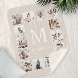 Manta Sherpa Beige personalizado Collage de fotos personalizado