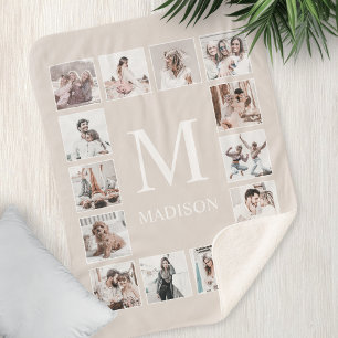 Manta Sherpa Beige personalizado Collage de fotos personalizado