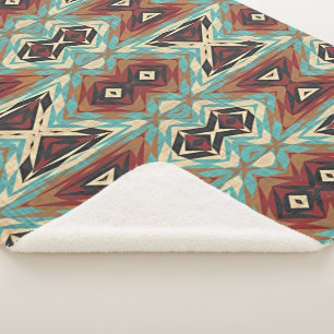 Manta Sherpa Beige Red Brown Aqua Blue Green Arte Tribal