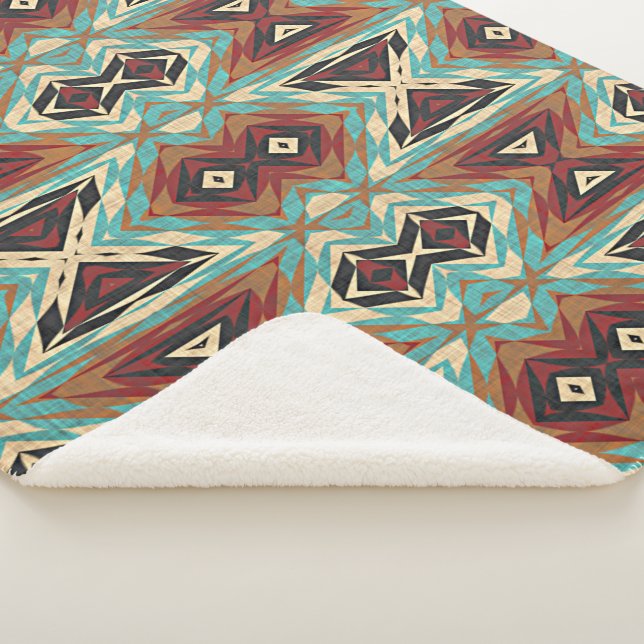 Manta Sherpa Beige Red Brown Aqua Blue Green Arte Tribal (3/4)