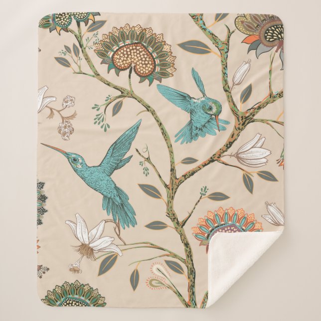 Manta Sherpa Beige seamless pattern with stylized flowers and b (Anverso)