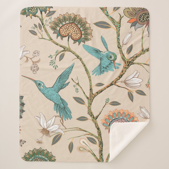 Manta Sherpa Beige seamless pattern with stylized flowers and b (Anverso)