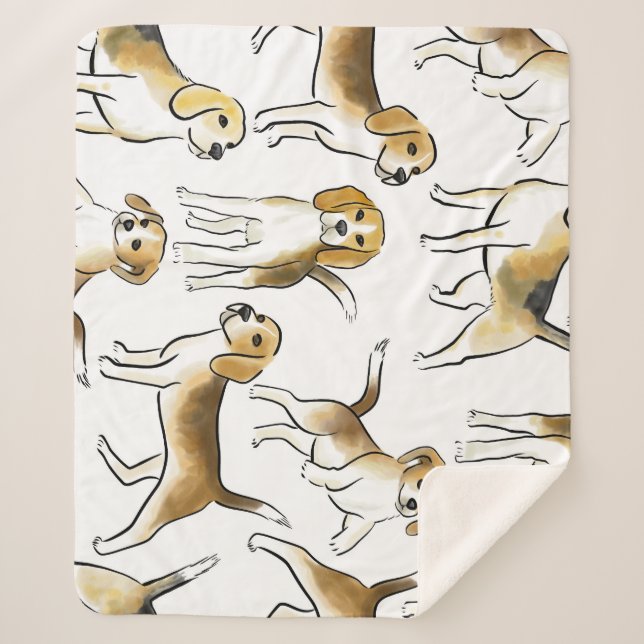 Manta Sherpa Belleza Beagle: Patrón de perro acuarela (Anverso)