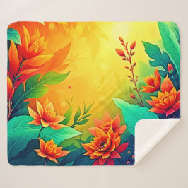 Manta Sherpa Belleza floral vibrante abstracta