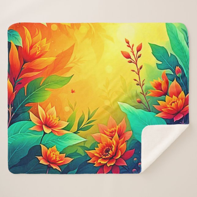 Manta Sherpa Belleza floral vibrante abstracta (Anverso (horizontal))