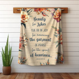 Manta Sherpa Belleza Por Cenizas, Texto Verde, Cristiano Floral