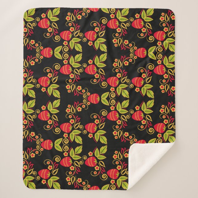 Manta Sherpa Berries rusas de Khokhloma: Estilo tradicional (Anverso)