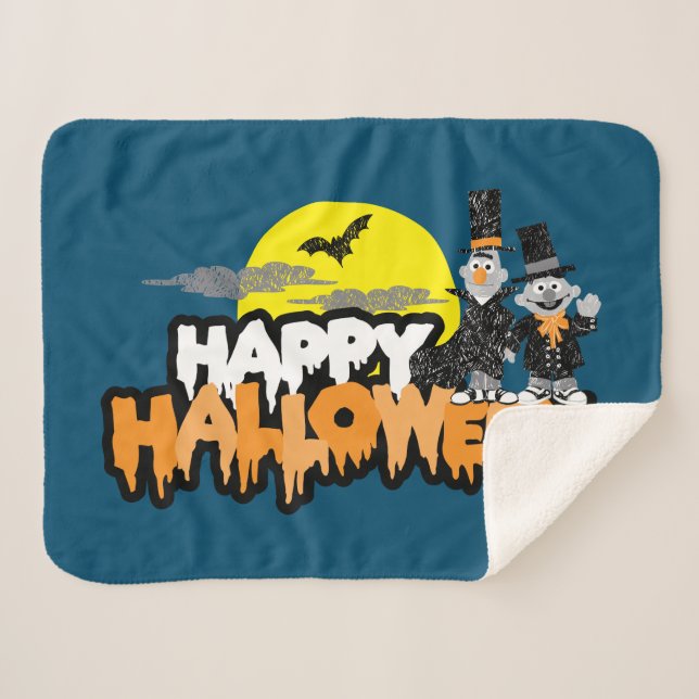 Manta Sherpa Bert y Ernie | Feliz Halloween (Anverso (horizontal))