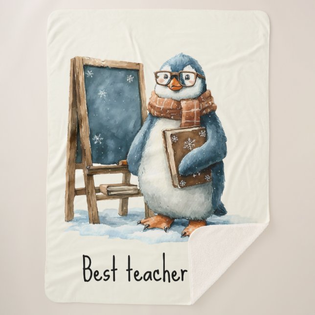 Manta Sherpa Best Teacher Ever Winter Penguin Design (Anverso)