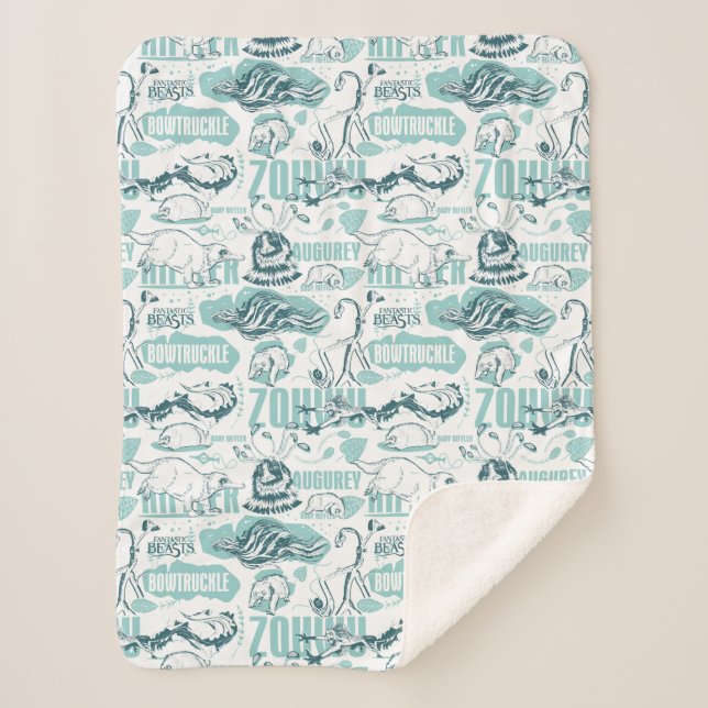 Manta Sherpa Bestias fantásticas Patrón azul (Anverso)