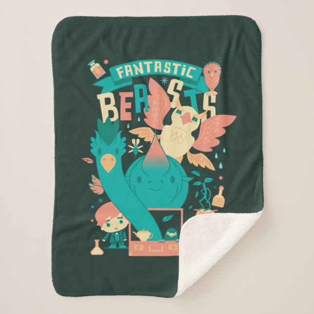 Manta Sherpa Bestias Fantásticas personalizados Con Newt Scaman (Anverso)