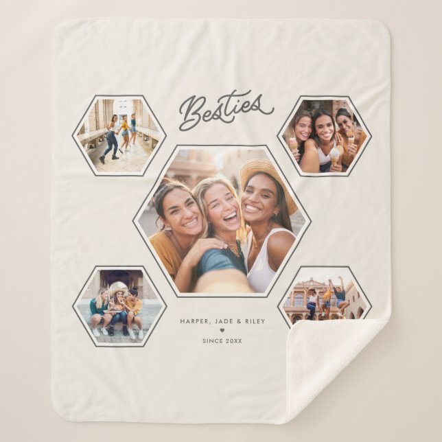 Manta Sherpa Besties 5 Photo Collage Custom Friendship Keepsake (Anverso)